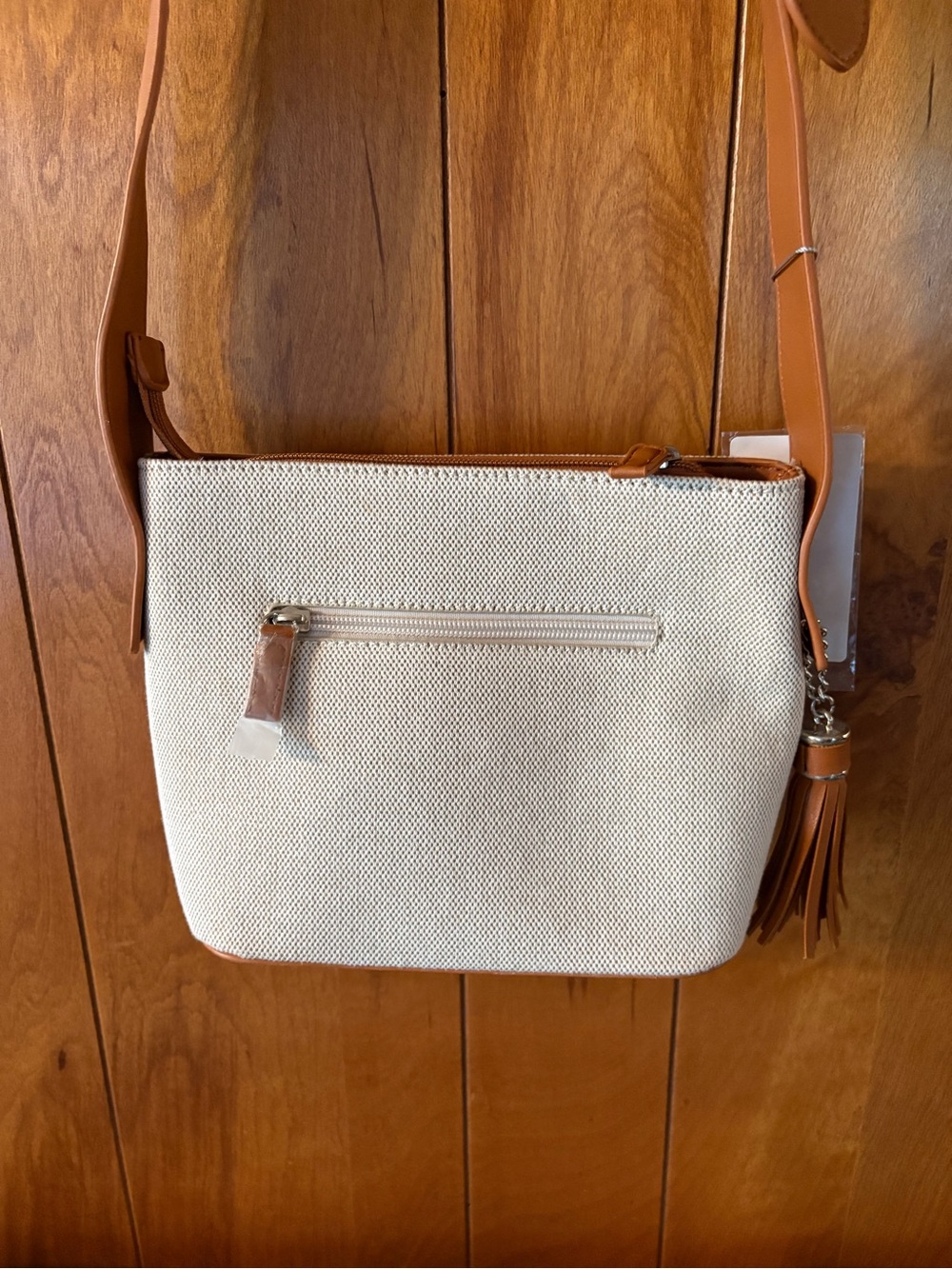 David Jones Cream Canvas Crossbody with Tan Leather Strap - Picture 4 of 6